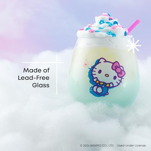 Image of JoyJolt Hello Kitty & Friends Above the Clouds Stemless Drinking Glasses, 15 oz Ombre Glass Cup Set of 4 ft Hello Kitty Keroppi My Melody Pompompurin, Kawaii Kitchen Glassware Sets
