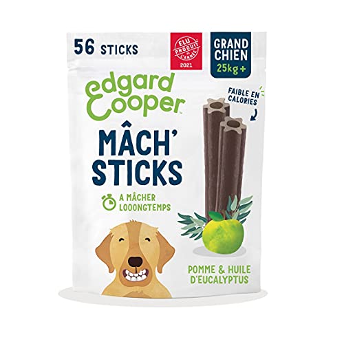 Edgard Cooper Leckerli für Hunde, (Eukalyptus & Apfel, 7 Sticks x 8), groß, Einer pro Tag, kalorienarm, langes, effizientes Kauen, frischer Atem