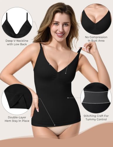 Image of EUYZOU Womens Tummy Control Shapewear Tank Tops Seamless V-Neck Compression Tank Tops Body Shaper Camisole