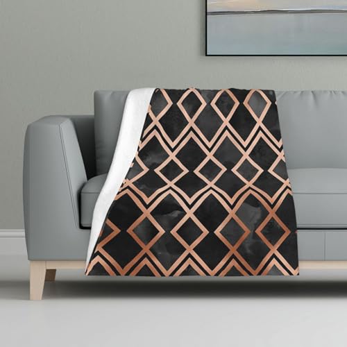 InOmak Cobre y Diamantes Geo Negros,Manta cálida de Franela Antibolitas de Felpa de 81 x 122 cm