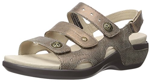 Aravon Women's Power Comfort Three Strap Heeled Sandal, Metallic Taupe, 12