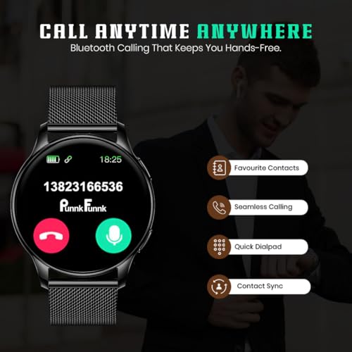 Image of PunnkFunnk Active 5 Smart Watch with 1.3 inch AMOLED HD Display | Bluetooth Calling, AI Voice Assistant, 100+ Sports Modes, Heart Rate & SPO₂ Tracking, IP68 Waterproof for Men & Women-(Millanese Black)