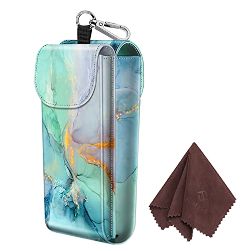 Image of FINTIE Double Glasses Case with Carabiner Hook, Portable Vegan Leather Eyeglass Case Anti-scratch Sunglasses Pouch