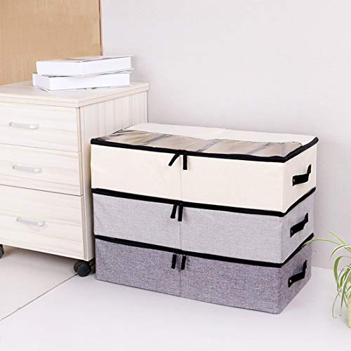 AARAINBOW-Foldable-Under-Bed-Clothes-Organizer-with-Lid-Fabric-Underbed-Storage-Container-with-Adjustable-Dividers-Long-UnderBed-Storage-Bins-with-Handles-Clear-Shoes-Storage-Under-Bed-2-Gray