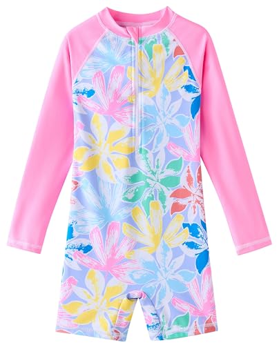 Image of UMELOK Girls Long Sleeve Rash Guard One Piece Swimsuits with UV Protection Sunsuit