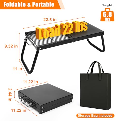 GRILL FORCE Folding Campfire Grill,Enameled Coating Grate, Heavy Duty Camp Grill Grate, Portable Camping Grates Over Fire Pit, Campfire Grill Cooking Equipment with Carrying Bag for Outdoor Cooking