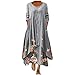 Produktbild Qigxihkh Mädchen Damen Sommer bequem lässig süß vielseitig mehrfarbigKleid mit Blumendruck O-Ausschnitt Langarm Unregelmäßiges lockeres langes KleidGrau, XL
