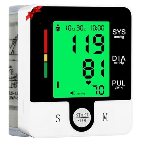 Digital Wrist Blood Pressure Monitor, Automatic BP Machine Large Tri Backlit Screen Rechargeable Pluse Rate Monitoring Meter Wrist Blood Pressure Monitor for Home Use,99X2 Reading Memory Cover