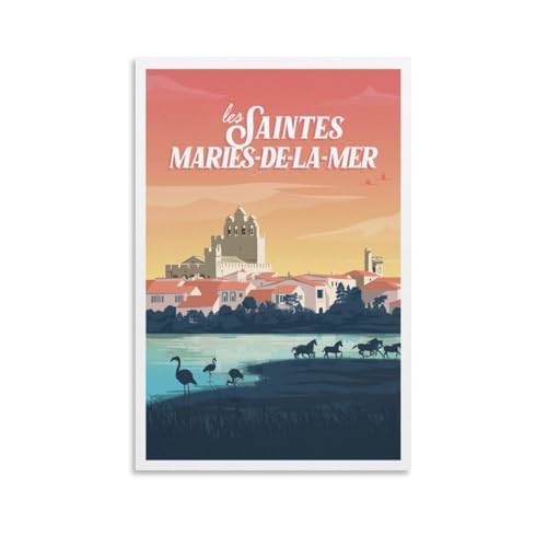 YQCQCS Poster vintage de voyage en France Saintes-Maries-de-la-Mer - Art sur toile - Décoration murale - Affiches décoratives
