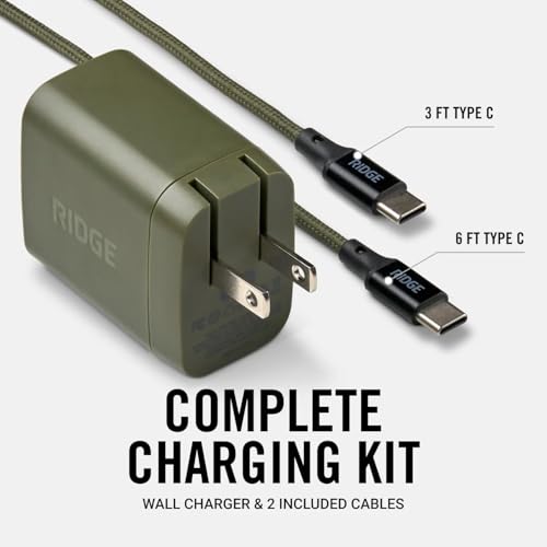 Image of Ridge 45W Charger for Power Bank, Dual USB-C Ports, Laptop-Grade Power with Complete Cable Kit Included - Matte Olive