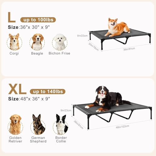petizer Erhöhtes Hundebett für extra große Hunde, Outdoor-Hundebett, wasserdicht, erhöhtes kühlendes Haustierbett, waschbar, atmungsaktiv, XXL-Hundebett mit Stützstangen – bis zu 90 kg, unzerstörbar