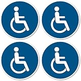 Pour les personnes en fauteuil roulant ou handicapées - Conforme à la norme DIN EN ISO 7010 / ASR A1.3 - Autocollants : Ø 10 cm - Lot de 4