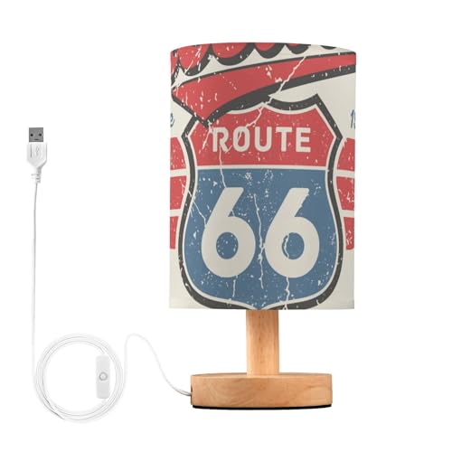OURVII Freedem Route 66 Small Table Lamps Vintage Road Desk Lamps Nightstand Lamps Side Table Lamp for Bedroom Living Room Office Dorm Night Light Decor
