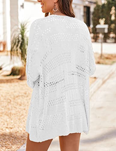 Image of HOTOUCH Lightweight Crochet Cardigan for Women Long Sleeve Open Front Knit Oversized Cardigans Sweaters