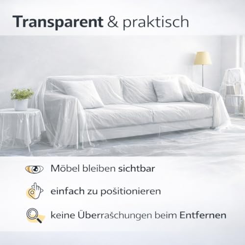 6x Abdeckfolie - 4 x 5 m Malerplane - 160 qm Plane - extra stark & transparent Baufolie & Malerfolie & Malervlies Tapete - Maler Abdeckplane für Renovierung & Umzug - Made in Europe (Mengenauswahl)