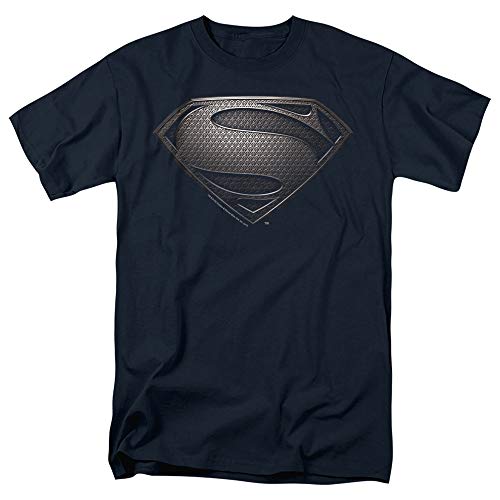 Popfunk Superman Man of Steel Movie Gray Shield T Shirt & Stickers (X-Large) Navy