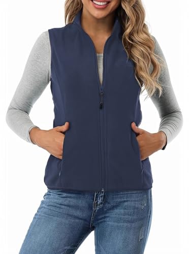 Cocoinsity - Cocoinsity Women's Fleece Vest Sleeveless Warm Lightweight Zip Coats with Pockets Fall Jacket for Running Hiking Golf Navy M
