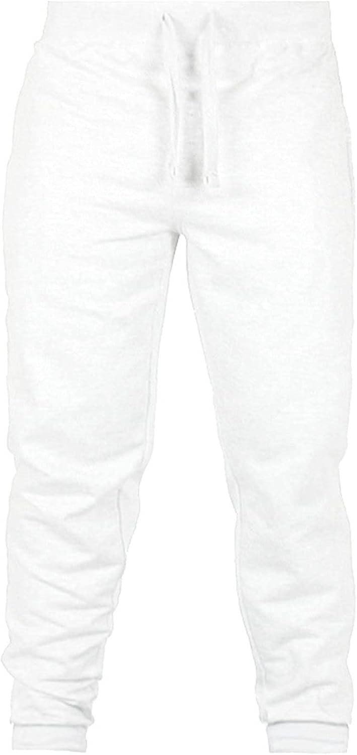 Men's Fleece Jogger Pant Stretch Lightweight Gym Workout Sweatpants Casual Slim Basic Sport Trousers (White,Small) : Baby