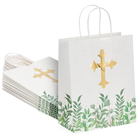 Faithful Finds 15 Pack of Religious Party Favor Gift Bags for Easter Christening Gifts, for Girls and Boys Baptism, First Communion, Confirmation Gift Bags (10 x 8 x 4 Inches) Cover