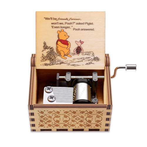 Yesnote Pooh Music Box Gift for Friend, Friendship Gift for Sister BFF Valentine Day Anniversary Christmas Birthday Gifts Present Wooden Hand Crank Music Box Play You Are My Sunshine
