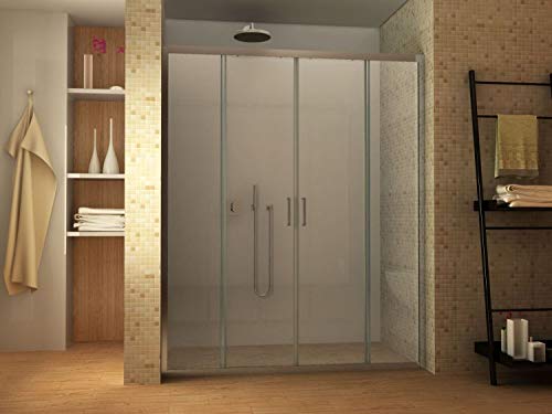  Box Porta doccia in cristallo 6 MM trasparente o opaco 1 lato con doppia porta scorrevole ad apertura centrale anticalcare Misure da 143cm a 190cm Altezza 190cm (Vetro Trasparente, 165 cm)