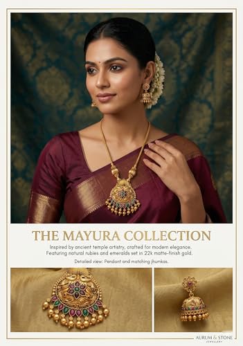 Image of Traditional Gold-Plated Lakshmi Temple Pendant Necklace Set for Women | Antique South Indian Jewelry with Jhumka Earrings | Ethnic Bridal, Wedding & Festive Jewelry Set