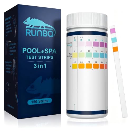 RUNBO 3 in 1 Hot Tub Strips Swimming and Pool SPA Test Strips kits for Free Chlorine Bromine Total Alkalinity and pH. 150 Counts