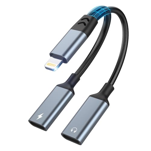 Opluz iPhone Splitter for Charging and Headphone 2 in 1 Dual Lightning Splitter for Earphone iPhone Audio and Charge Adapter Dongle Cable for Phone 14/13/12/11/pad