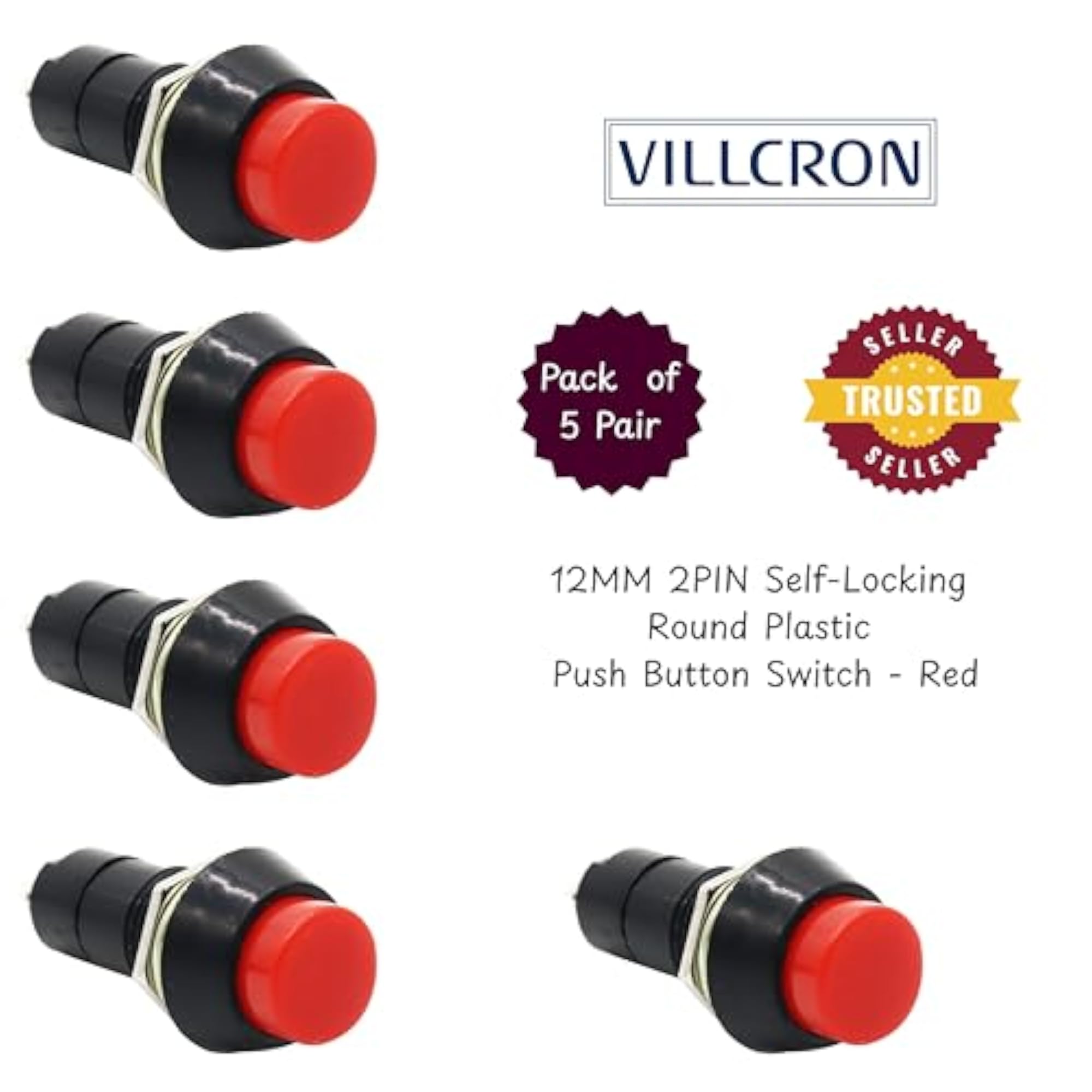 2 Pin Latching Push Button Switch SPST ON/OFF