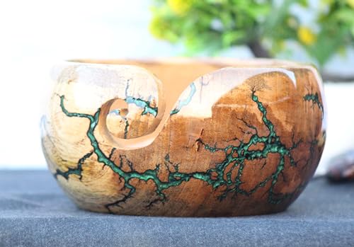 Image of Large Yarn Bowl for Knitting, Lichtenberg Wooden Yarn Storage Bowl, Handmade Yarn Bowl Holder, Knitting Wool Stroage Bowl (Large)