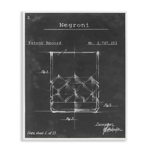 Stupell Industries Negroni Liquor Cocktail Glass Lines Diagram Blueprint, Design by Ethan Harper