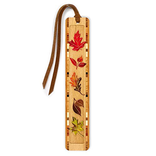 Autumn Leaves Engraved with Color Wooden Bookmark with Tassel - Also Available to be Personalized - Made in The USA