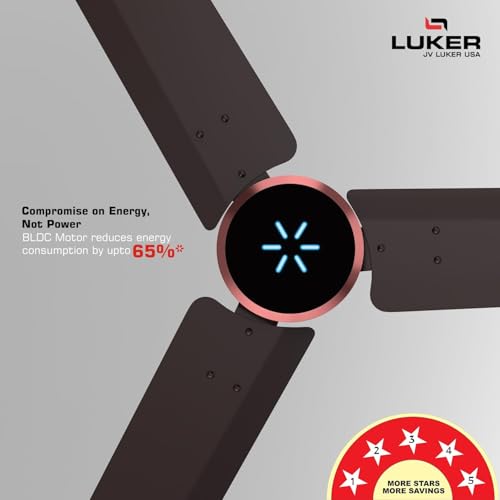 Image of LUKER JVLuker USA Aerozen Prime1200mm BLDC Ceiling Fan with IR Remote BEE 5 Star 65% Energy Saving High Air Delivery Low Noise LED Indicator Reverse Mode for Living (Baker Brown-Black-Baker Brown)