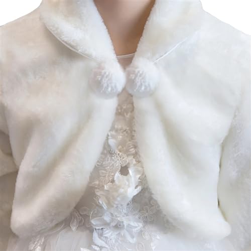 Girl's Faux Fur Long Sleeve Flower Girls Bolero Shrug Cape Jackets for Wedding4