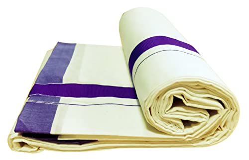 Image of Mens Thick Border 100% Cotton Cream Dhoti 4.0 Meters Double Mundu /Vesti