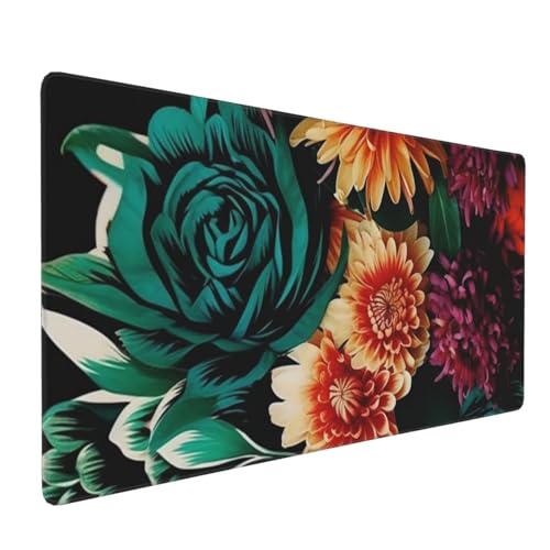 Tapis de souris de jeu XXL motif fleurs 40x90 cm étanche pour bureau