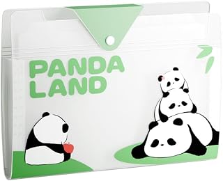 Cute Accordion File with 8 Pocket,Panda Animal Expanding File Folder Jackets for Documents with Labels,Letter A4 Size Paper Bill Receipt Organizer (Green)