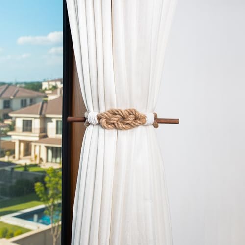 JELUTRIC Curtain Tiebacks Farmhouse Holdbacks,Nautical Boho Rustic Curtain Holders,Cotton Jute