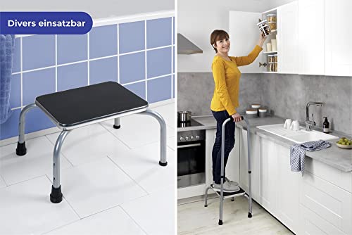 Maximex Sicherheits-Tritt SECURA - Rutschsicherer Haushaltstritt, pulverbeschichtetes Metall, 26.5 x 78-98 x 32 cm, Grau