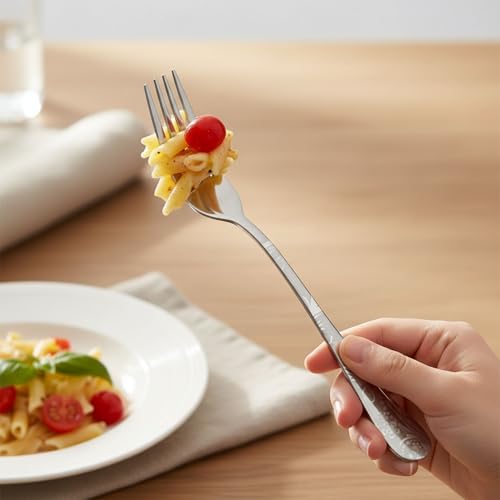 Image of 5 Pcs Silver Floaral Stainless Steel Cutlery Set for Dining Table with Spoon and Fork Set & Butterknife - The Perfect Tableware /Flatware