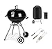 BBQ Grill Patio Portable Charcoal BBQ Kettle with Cover & Cooking Utensils Tools, heels Stand Garden Camping Caravan Outdoor Barbecue Ball Rounded Bbq on wheels Black 43.5 cm Stainless Steel