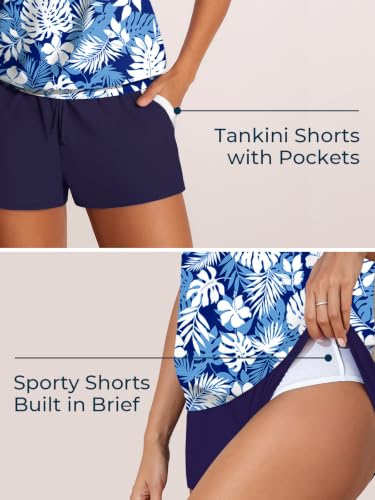 Image of Summer Mae Womens Tankini Swimsuits Two Piece with Pockets Bathing Suits | Modest Fit,Side Pockets,Tummy Control,Built-in Brief,Removable Pads,Soft Coverage for Beach Vacations