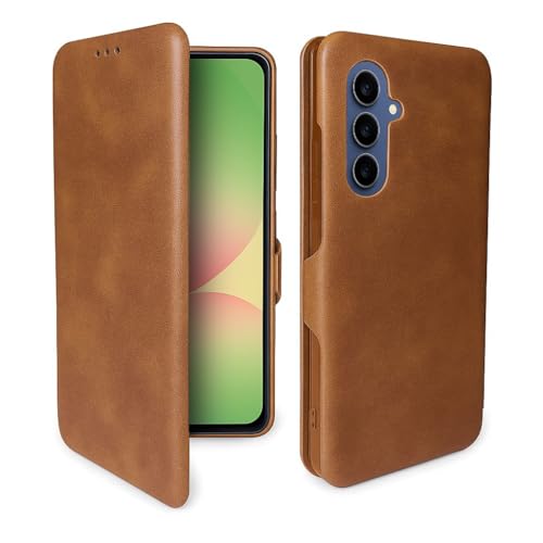 Image of Vegan Leather Flip Wallet Case for Samsung Galaxy S25 FE, Premium PU Cover with Card Slot, Magnetic Closure, Kickstand Stand, Durable Slim Design, Privacy Protection, Elegant Brown Finish