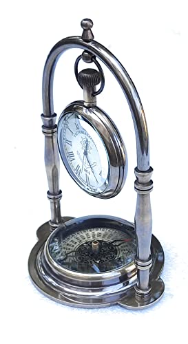 Aladean Brass Table Clock With Compass | Desk Watch - Decorative Shelf Clock Vintage Table Top Decorative Gift #TOP3