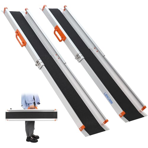 LIEKUMM 2 x 107,5-183 cm Rampas Telescópicas para Sillas de Ruedas, Capacidad Carga de 300 kg Rampa Silla de Ruedas Ajustable, Rampa de Acceso para Escaleras, Bordillos, Scooters y Bicicletas