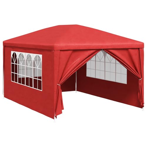 vidaXL Tente de fête avec Mur Rouge 400 x 300 x 255 cm, Tente de Jardin extérieure, auvent résistant à l'eau, abri de fête Anti-UV, Couverture...