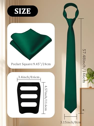 Image of Mantieqingway Black Tie Sets for Men Classic Solid Color Tie Handkerchief Pocket Square Holder Formal Graduation Wedding