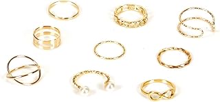 Gold Knuckle Ring Stackable Rings Midi Ring for Women Boho Statement Rings Simple Adjustable Ring for Teen Girls Finger Ring Set 9Pcs