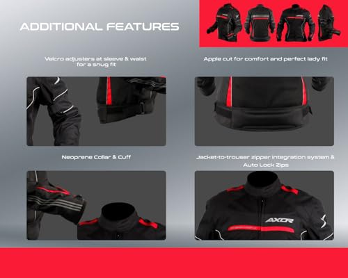 Image of Axor Diva Riding Jacket MaxTec 600-D Textile for Women equipped with -Tech C.E. level 2 protectors at the elbows /shoulders /back and high tenacity mesh fabric for maximum ventilation-Black Red-L