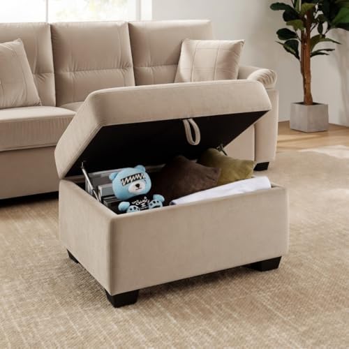 Image of Anderson Sofa Set for Living Room | Sectional Sofas | Premium Leather Sofa for Home Office | Leather Sofa Set | Leatherette Sofa (Beige Fabric, 3+2 Seater with Ottoman)